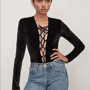 REFORMATION black velvet lace up body suit!